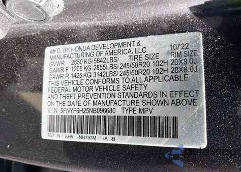 2022 Honda Pilot Awd Special Edition z USA, uszkodzony, nr VIN 5FNYF6H25NB096680